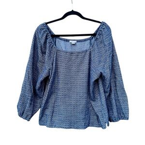 Falls Creek Top Shirt square Neck Navy White Diamond Pattern Sz. XL.